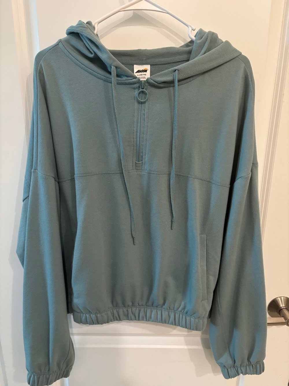 Avia Teal Scoop-Neck Half-Zip Hooded Pullover